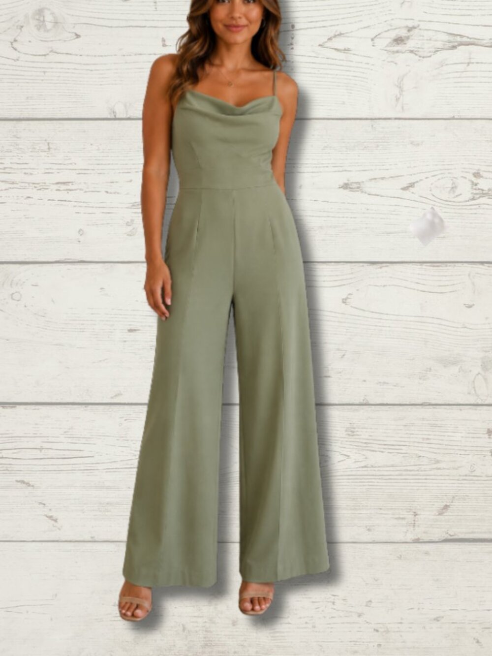 Cider Sage Green Wide-Leg Jumpsuit – Size Small – Elegant Cowl Neck